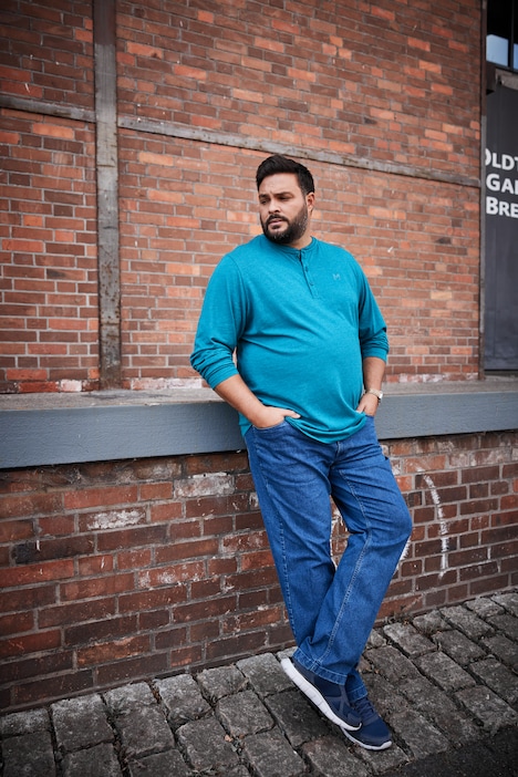 Men+ Henley, Basic, Langarm, Rundhals, bis 8 XL