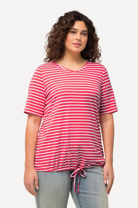 Shirt, Ringel, Saumband, V-Ausschnitt, Halbarm