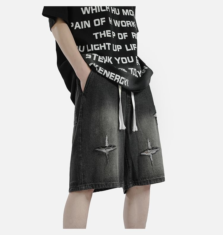 POSI - Denim shorts met trekkoord in de taille
