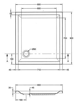 Plieger Kwadrant douchebak rechthoekig 90x80x5cm wit