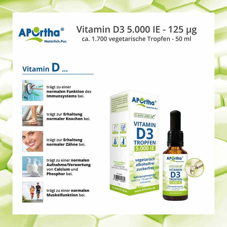 Aportha Vitamin D3 Tropfen 5.000 I.E. 125 µg, 50 ml