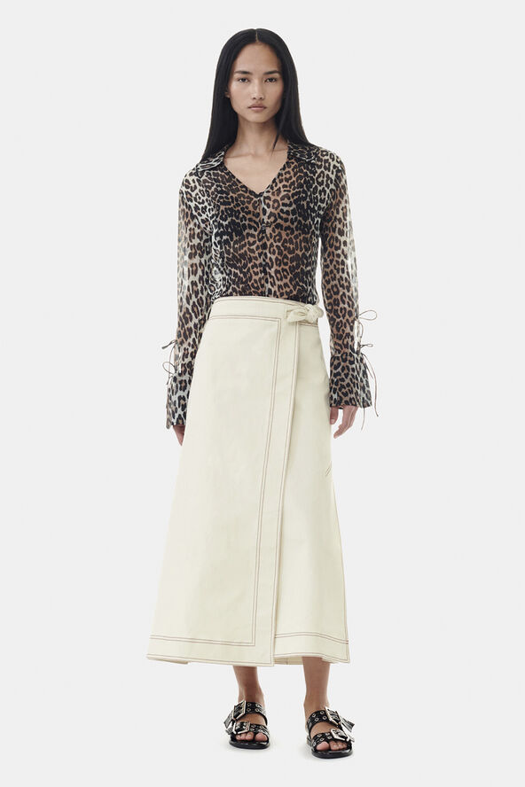 Ganni Herringbone Canvas Long Wrap Skirt Summer sand