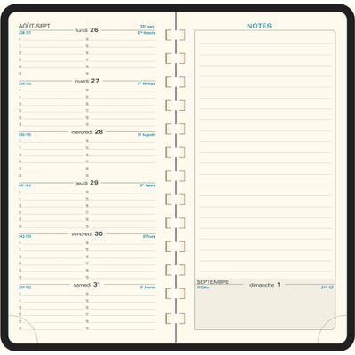 Agenda de poche spiralé Duo Kaa Espace 17S - 1 semaine sur 2 pages - 9 x 17,5 cm - disponible dans différentes couleurs - Exacompta