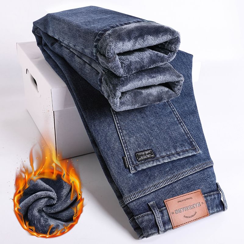 Nataro - Middelhoge fleecegevoerde gewassen rechte jeans
