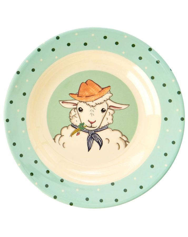 Melamin-Suppenteller FARM ANIMALS – SCHAF in grün/beige