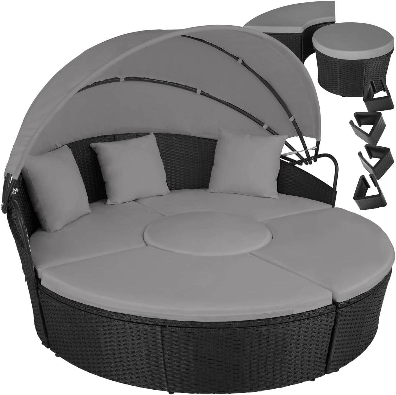 tectake® Lounge Muschel Sonneninsel Outdoor wetterfest, Gartenmuschel, Sonnenliege 2 Personen und mehr, multifunktionales Terrasse oder Balkon Möbel, Gartenliege wetterfest - schwarz
