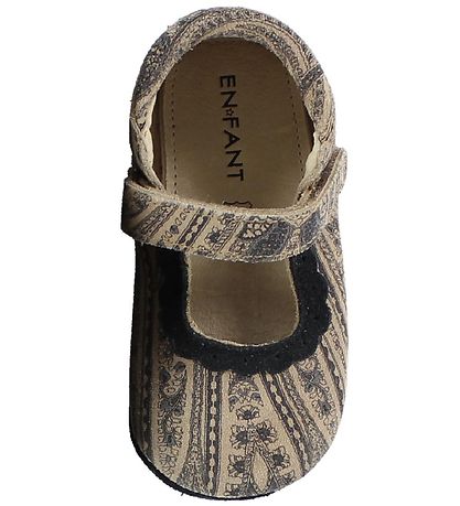 En Fant Ballerina Hausschuhe - Beige m. Muster/Klettband