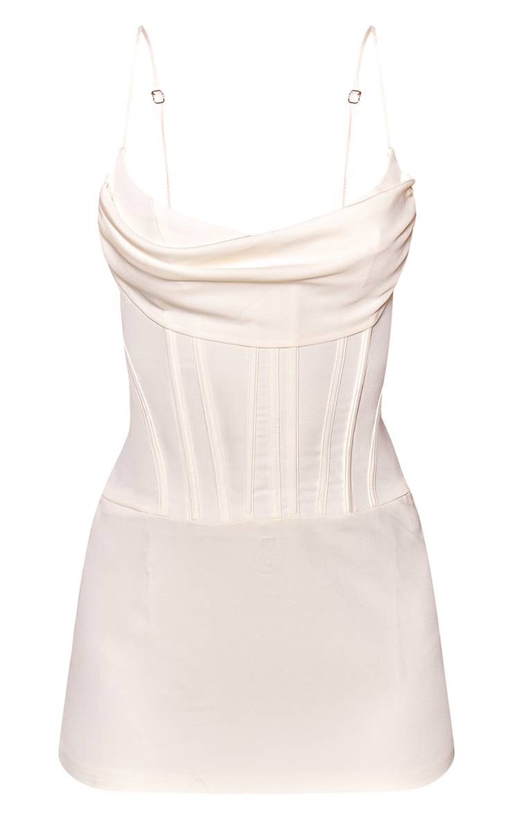 Crème Robe Mini Corset À Baleines En Tissu Tissé