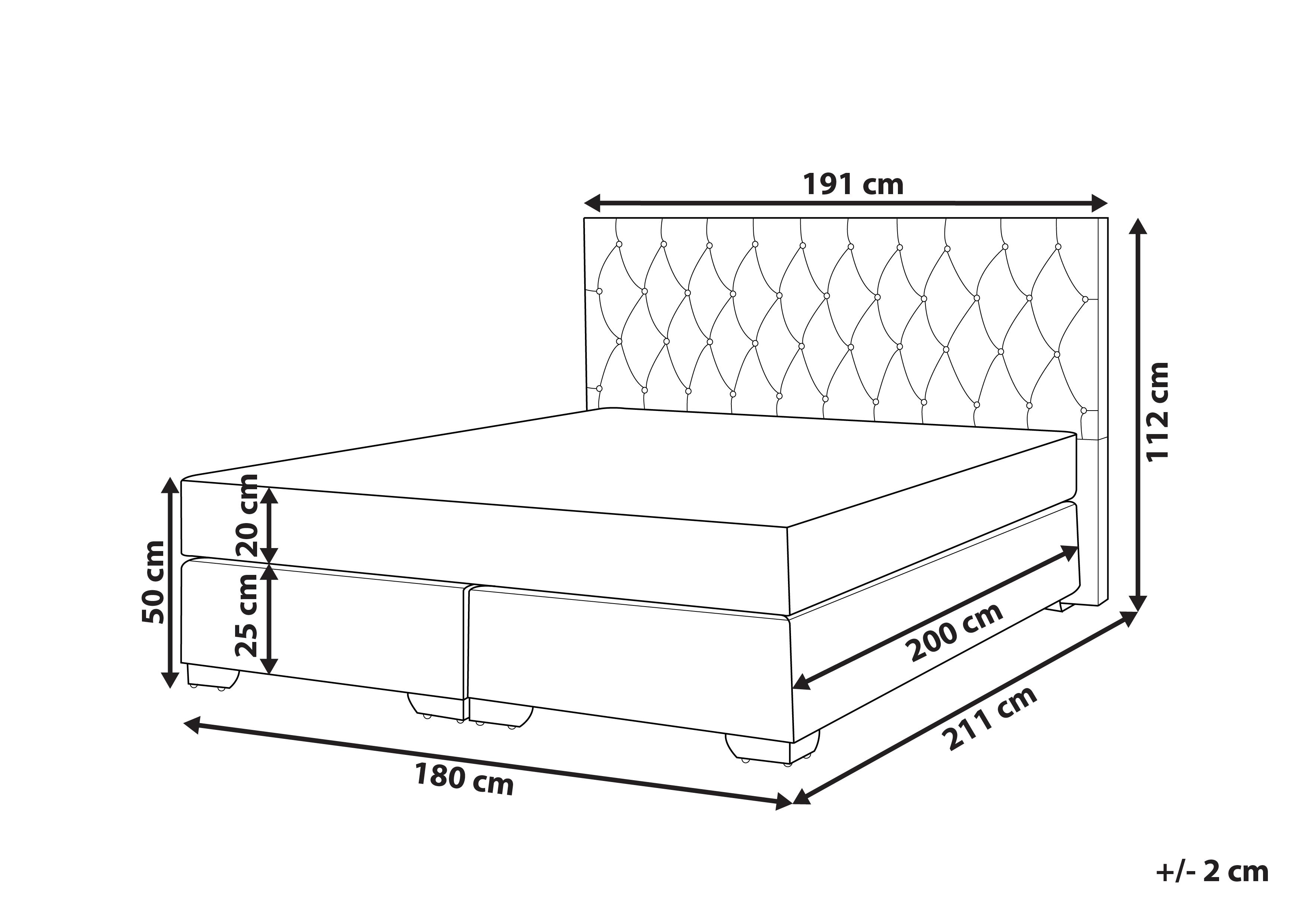 Boxspring Stof DUCHESS 180 x 200 cm Lichtgrijs