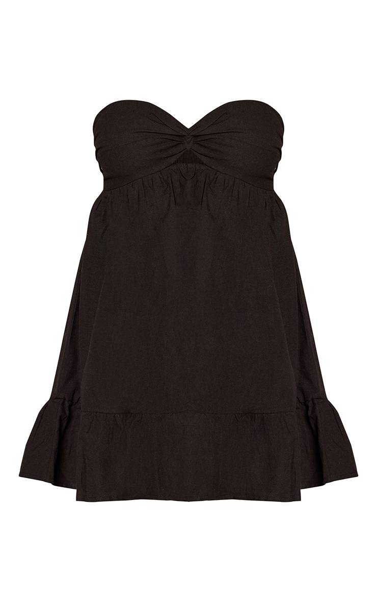 Noir Robe Droite Bustier À Détail Torsadé Aspect Lin