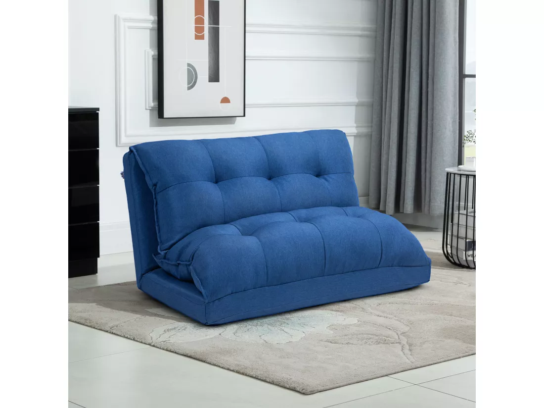 Chauffeuse - matelas d'appoint pliant - fauteuil convertible - inclinaison dossier réglable 13 positions - tissu lin bleu