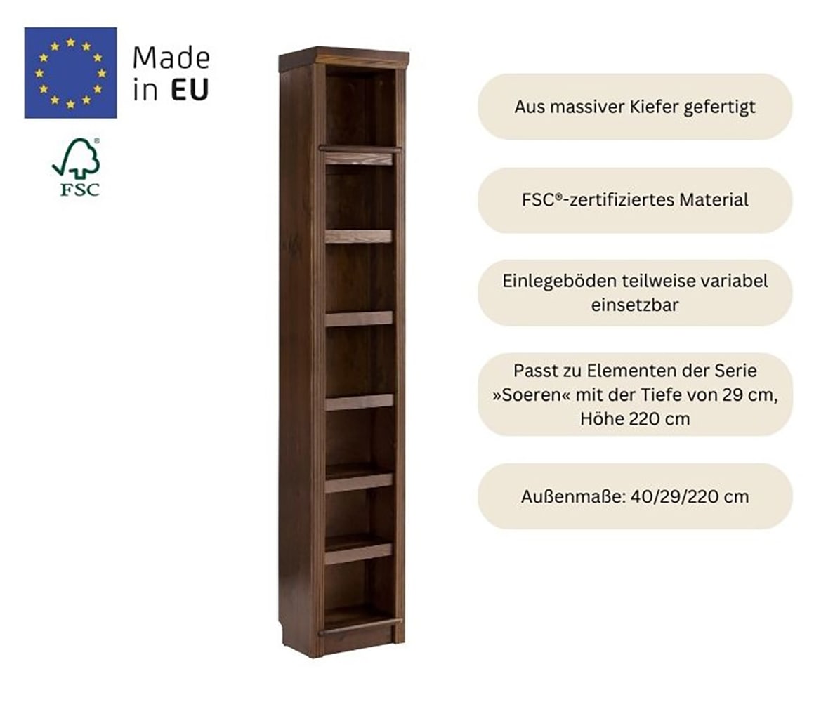 Home affaire Bücherregal »Soeren« aus massiver Kiefer, in 2 Höhen, Tiefe 29 cm, mit viel Stauraum