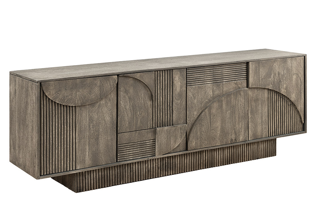 Design Sideboard ART DECO 170cm grau smoked Mangoholz massiv 3D-Front