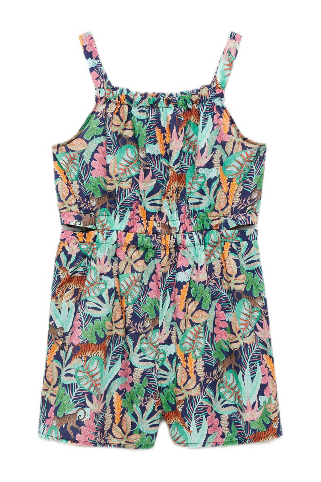Mango Kids gebloemde playsuit donkerblauw/multicolor
