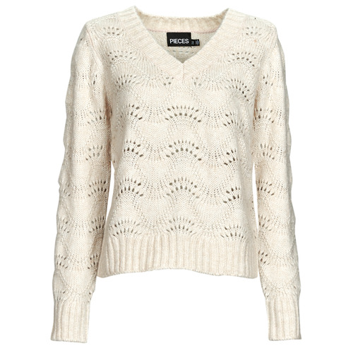 Pieces - PCBIBBI LS V-NECK KNIT - Ecru