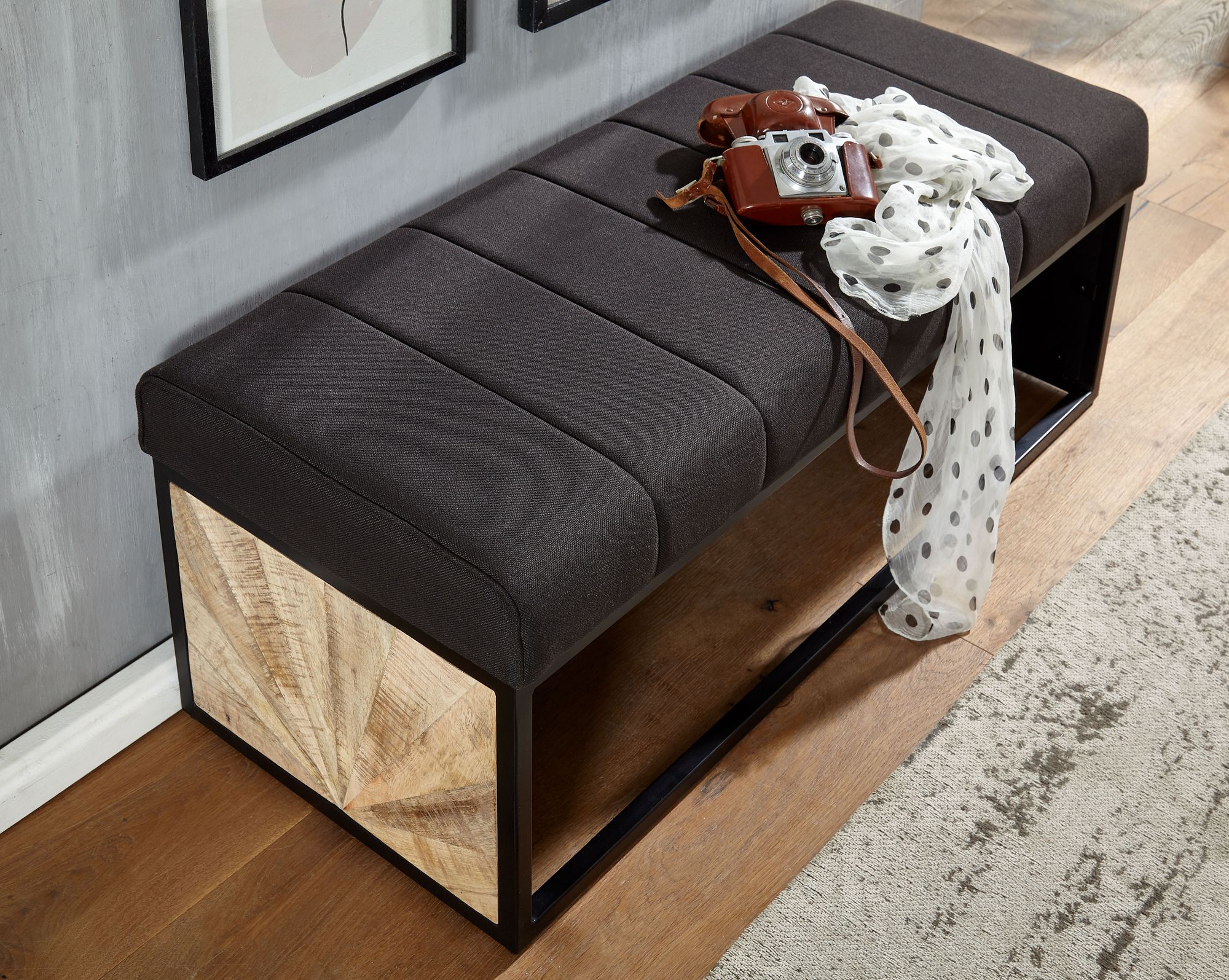 Sitzbank FineBuy Polsterbank Schwarz 105 cm Bettbank Schlafzimmer Flurbank Stoff