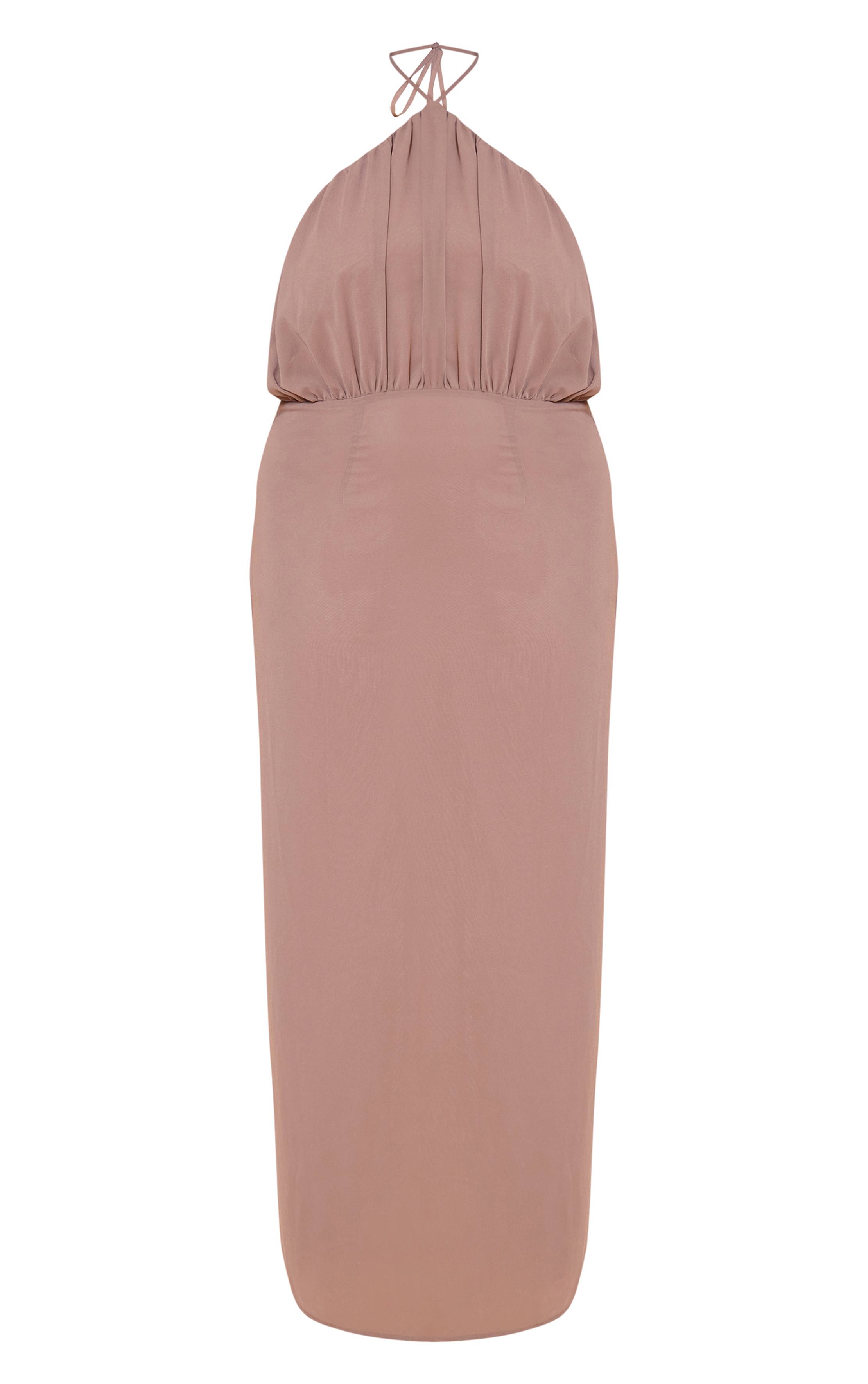Taupe Robe Longue Grande Taille En Mousseline Col Licou