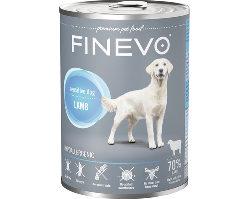 FINEVO Sensitive Dog natvoer voor honden, puur lam, 400 g, monoproteïne, enkelvoudig eiwit