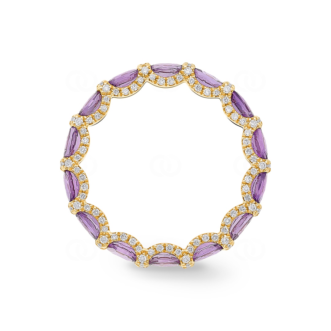 Mémoire-Ring 750/18 K Gelbgold mit Amethysten & Diamanten 0.41 ct H/si