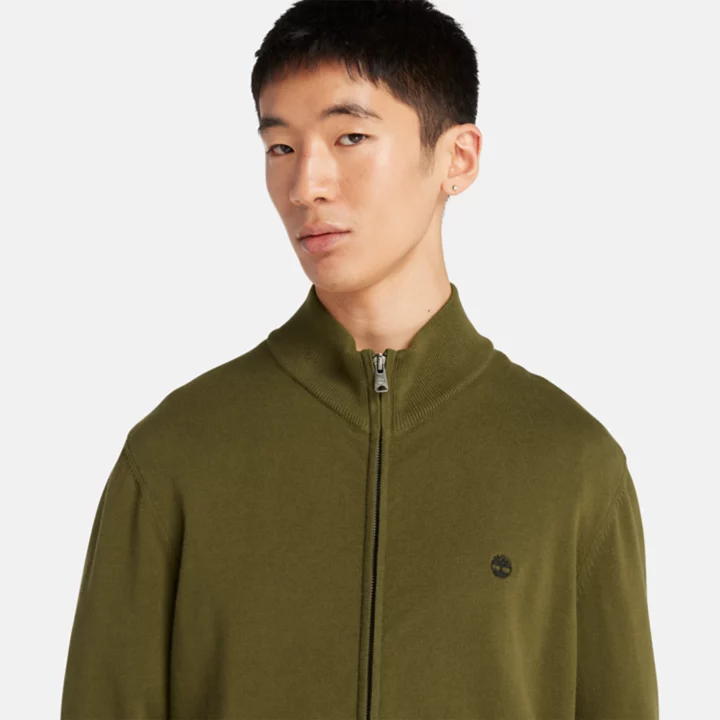 Suéter masculino Williams River com zíper frontal na cor verde.