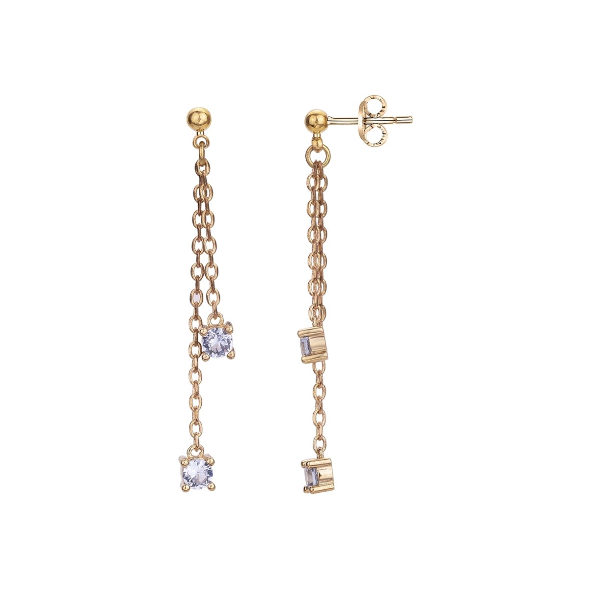 Boucles d'oreilles pendantes en Plaqué Or avec spinelle bleu topaze