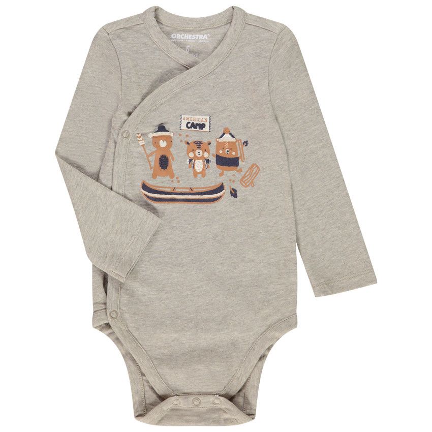 Lot de 5 bodies manches longues ourson pour bébé garçon - Ecru