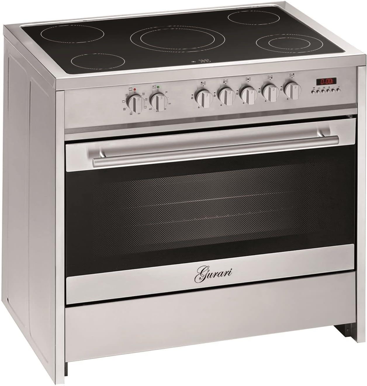 Elektro Standherd GCH E 912 X Range Coocker Freistehender Glaskeramik Herd 90 cm 121 L | Heißluft | Grill | 5 Hi-Light Zonen Kochfeld | Teleskopauszug | Edelstahl mit verspiegeltem Glas