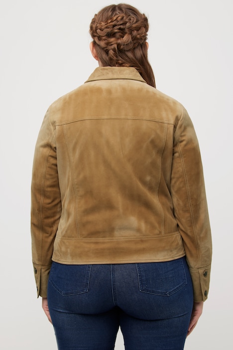 Ziegenlederjacke, Veloursleder, Hemdkragen, gefüttert