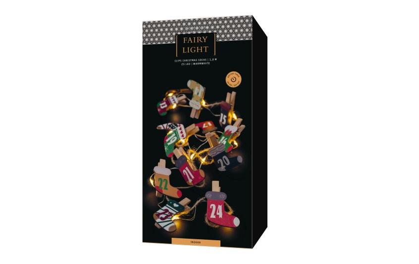 Adventskalender Clips Christmas Socks, 25 LEDs, 1.8 mLED Lichterkette
