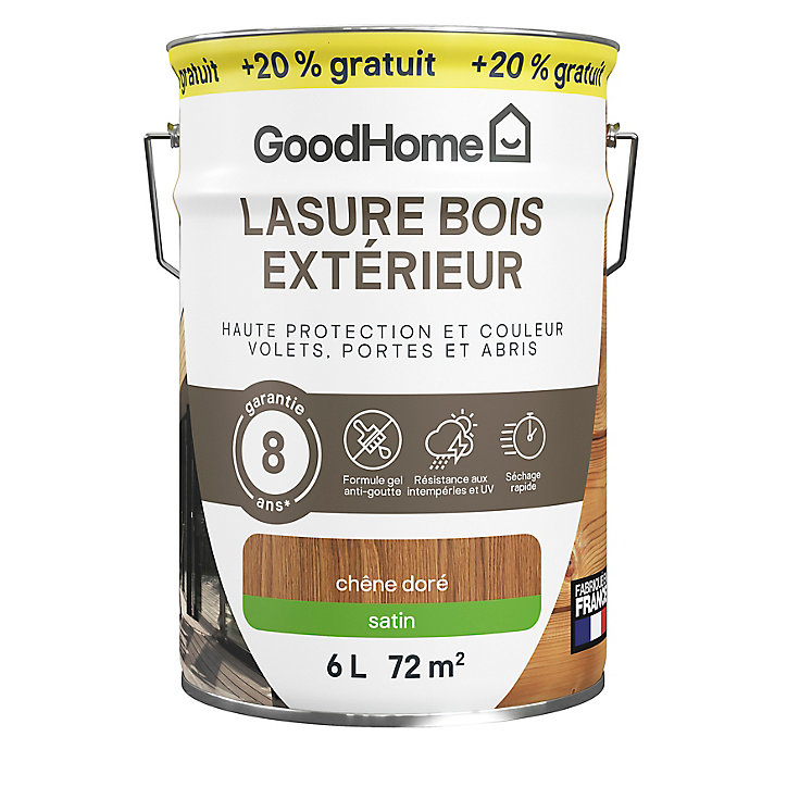 Lasure extérieure GoodHome chêne doré satin 8 ans 5L + 20% gratuit