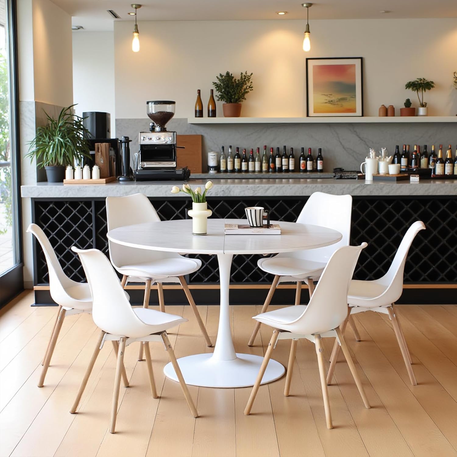 Moderner Skandinavisch Moderner Runder Esstisch, Stehtisch, Schreibtisch für Küche, Esszimmer, Wohnzimmer und Büro, für 4-6 Personen, Ø 120 cm, Weiß