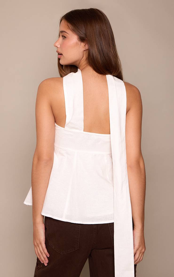 Blanc Top Bandeau En Lin Avec Détail Foulard