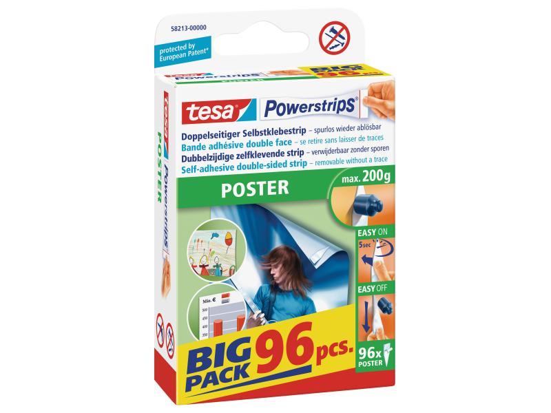 tesa Selbstklebestrip Powerstrips für Poster, 96 Stück Selbstklebestreifen
