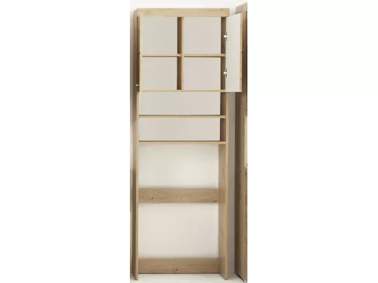 Meuble de salle de bain mélaminé emplacement lave linge. Chêne. L-H-P : 63 - 187 - 24 cm.