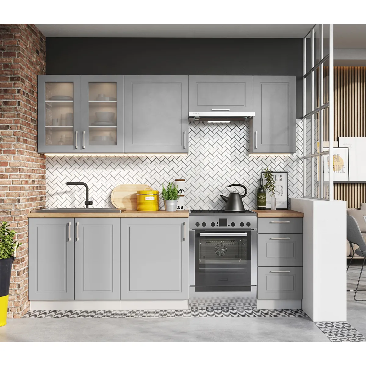 Pegane Cuisine Nela 7 éléments - Gris Mat