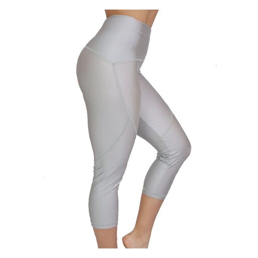 Calça Capri Esportiva Feminina, Prata Brilhante