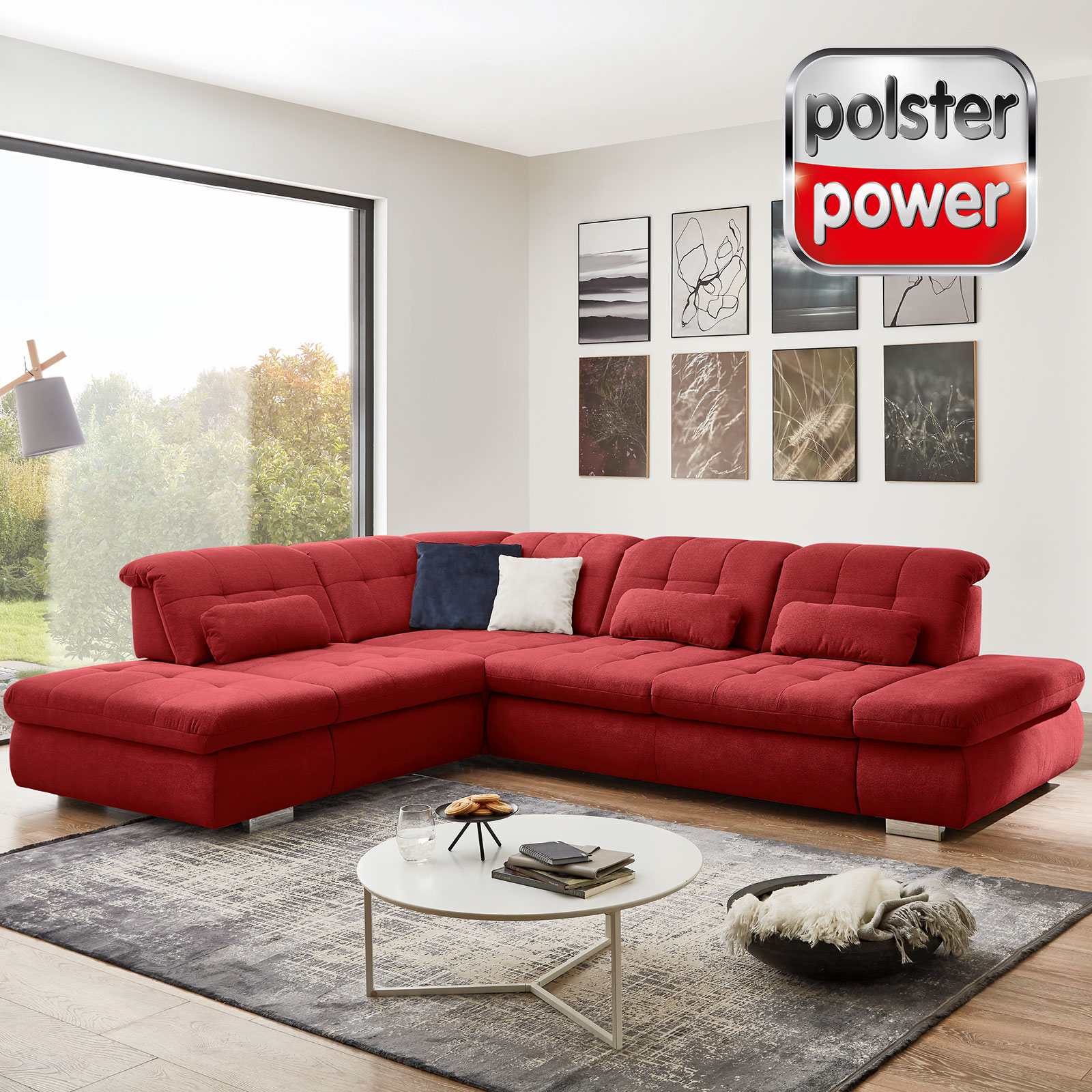 polsterpower Ecksofa - cherry - Basismodell - Anstellhocker links