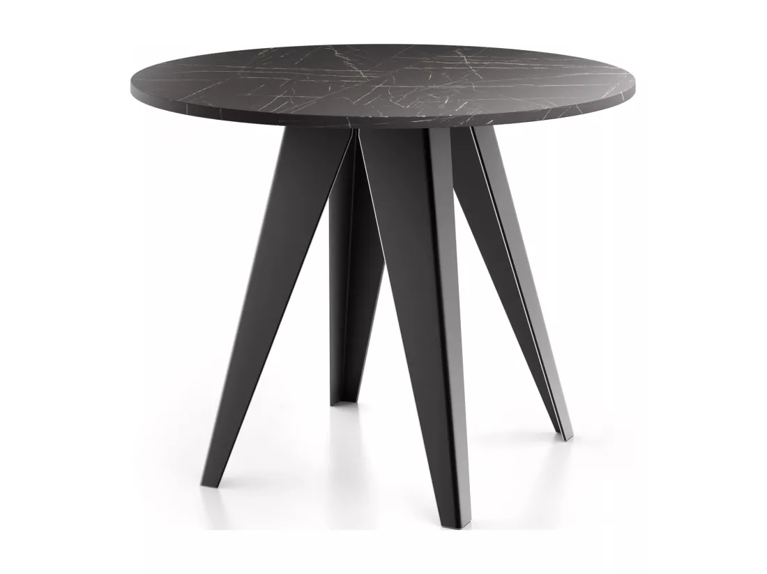Table De Salle à Manger Ronde De Style Industriel - Moderne - Extensible De 90 Cm à 130 Cm - Pieds Métalliques Noirs - Compact Pour Petite Cuisine Ou Salon - Mabre