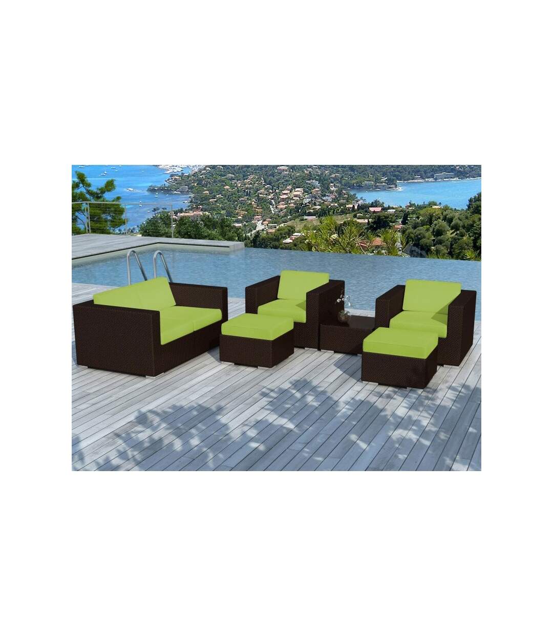 Paris Prix - Salon De Jardin En Résine Tressée portofino Vert & Marron