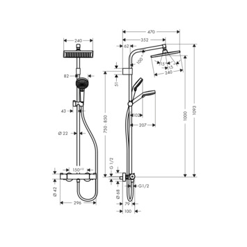 Hansgrohe regendoucheset Crometta E met handdouche en thermostaatkraan 2 standen chroom