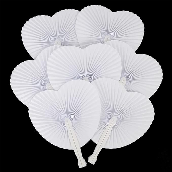 (24er Set) Papier Herz Fächer Faltbare Hochzeit Deko Fächer Party Handfächer für Gäste - Weiss
