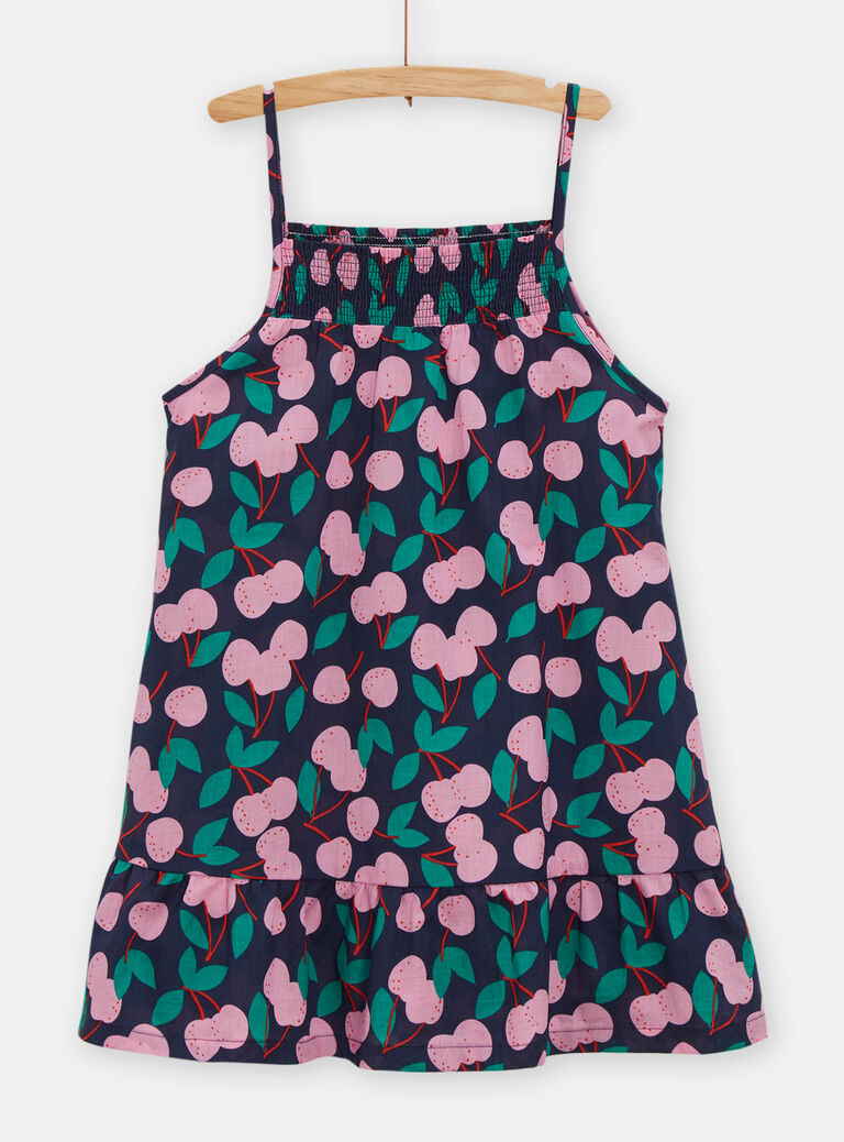 Robe à bretelles bleu marine imprimé cerises pour fille
