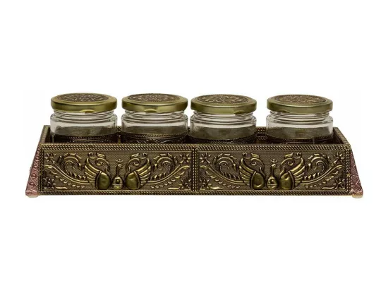 Plateau en métal repoussé doré 30,5x10x8h