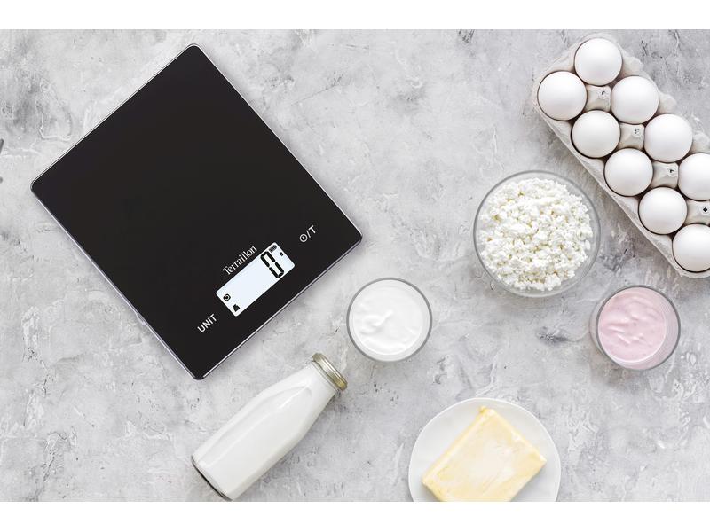 Terraillon Küchenwaage Smart USB Schwarz Elektronische Waage mit LCD-Digitalanzeige und Touch-Steuerung