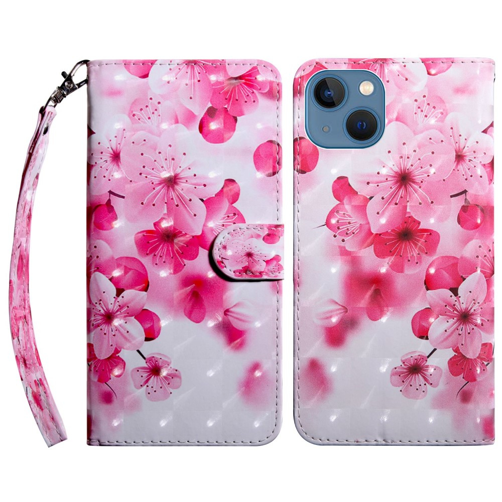 iPhone 14 Leder Tasche mit Kartenfächern - Kirschblüten