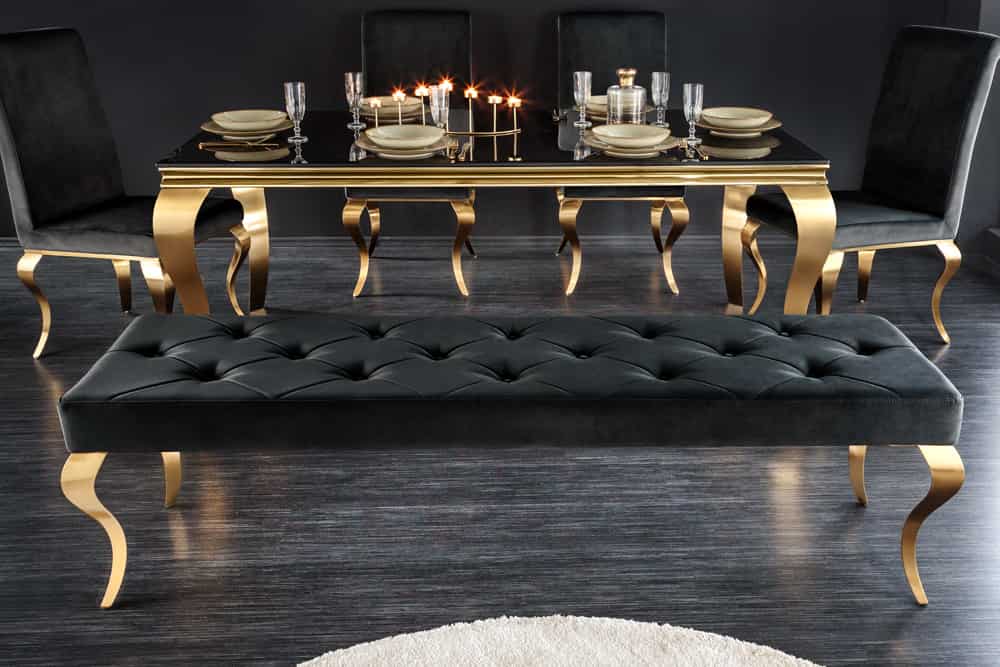 Design Sitzbank MODERN BAROCK 175cm schwarz Samt gold Edelstahl