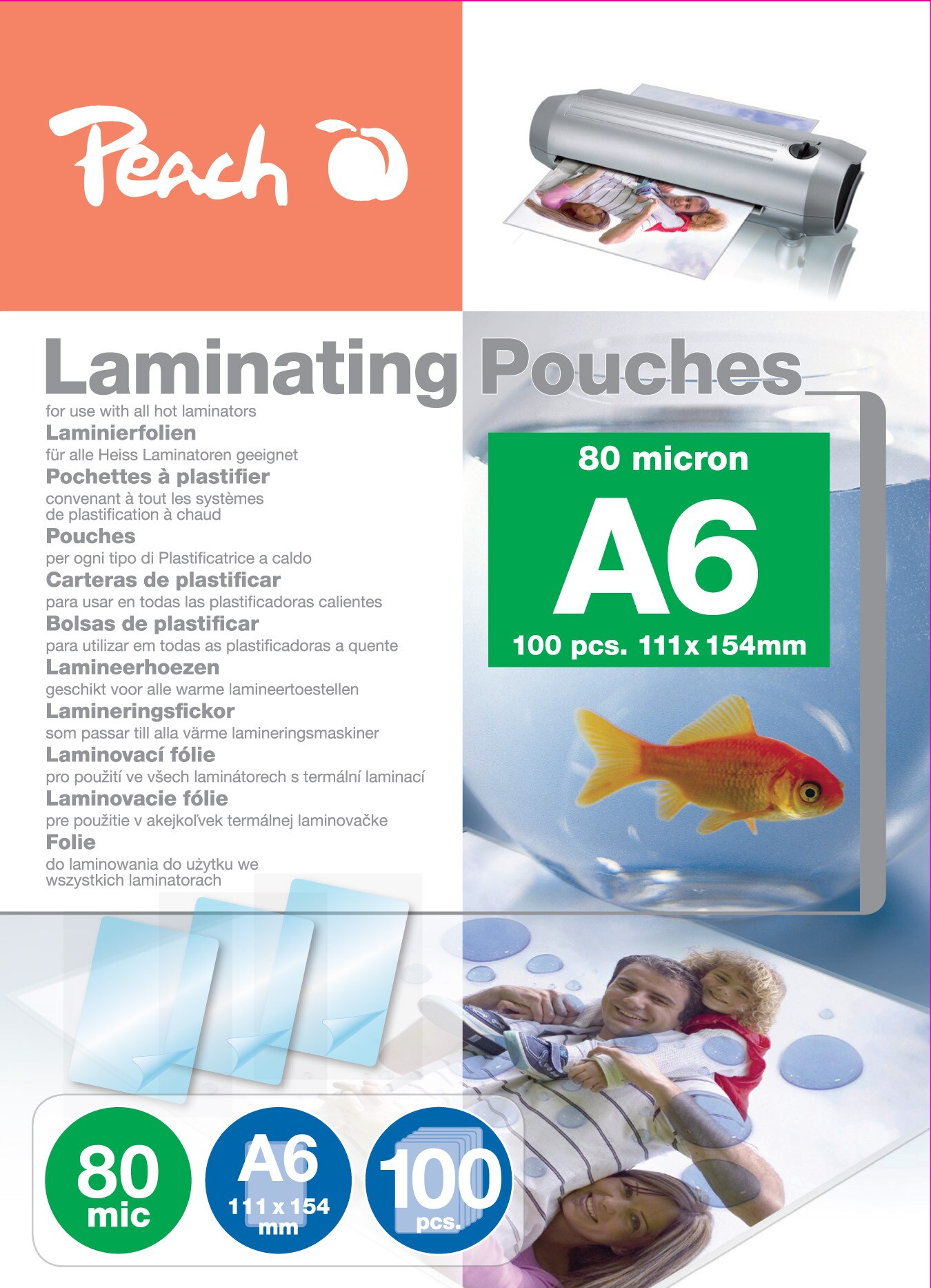 Peach Laminierfolien A6, 80mic, glänzend, 100 Stk.