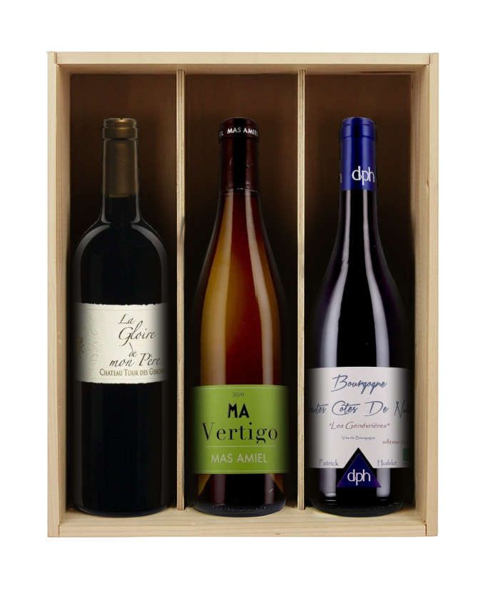 Nos vins 100% Bio - 3 bouteilles & caisse bois