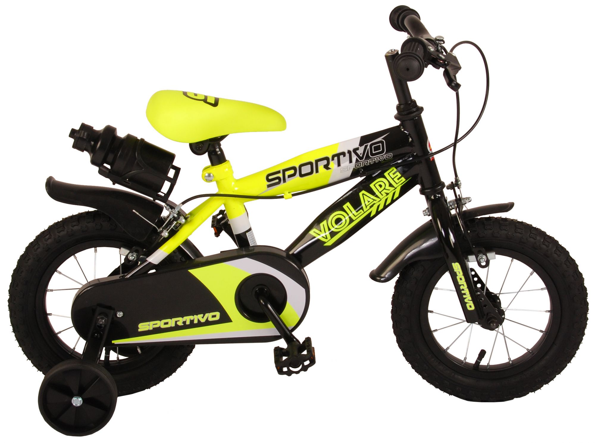 TPFSports Sportivo Kinderfahrrad - Jungen - 12 Zoll - 2 Handbremsen - Neon Gelb