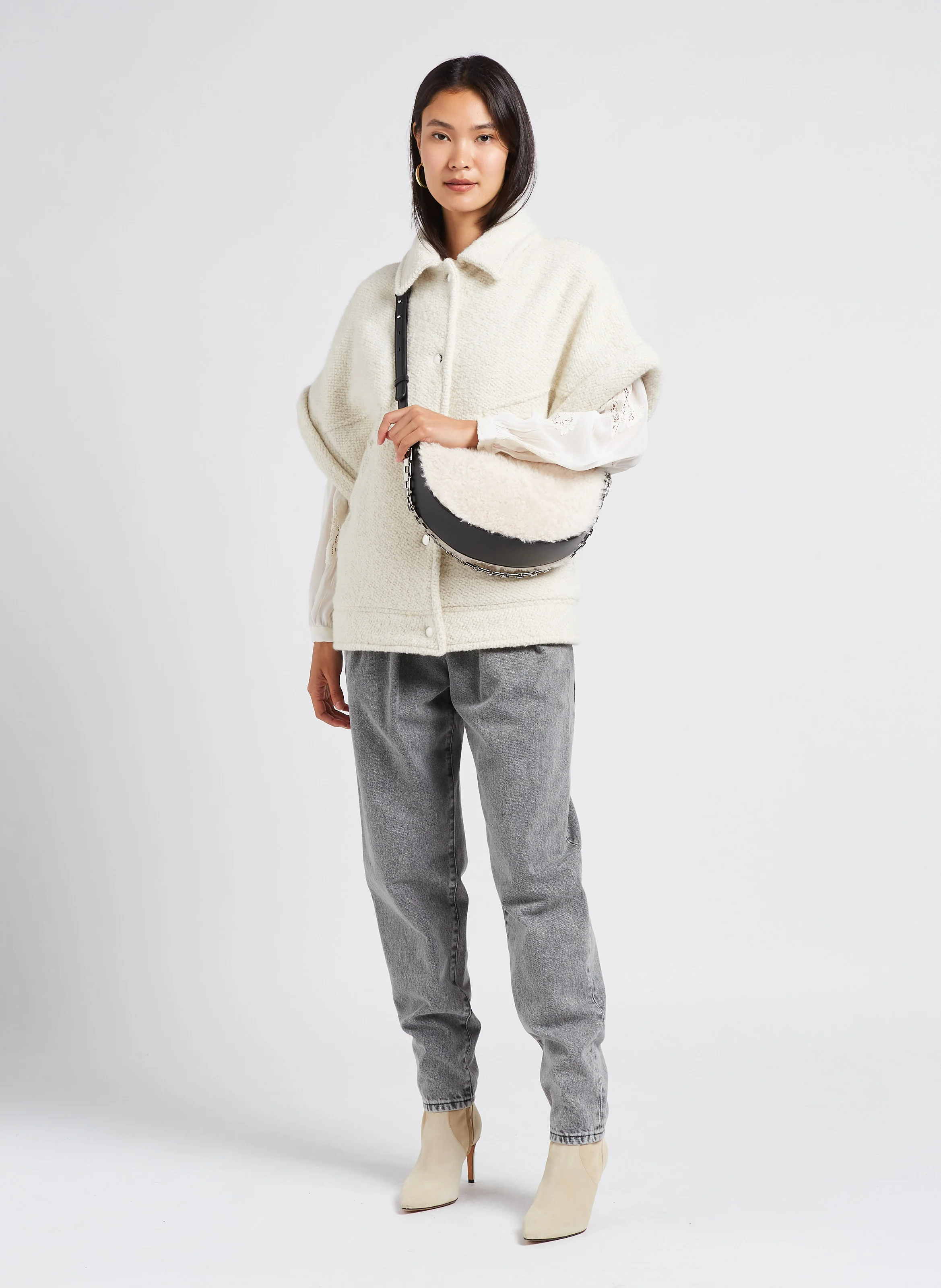 LALIA - Blouse col tunisien à broderie ajourées | Beige